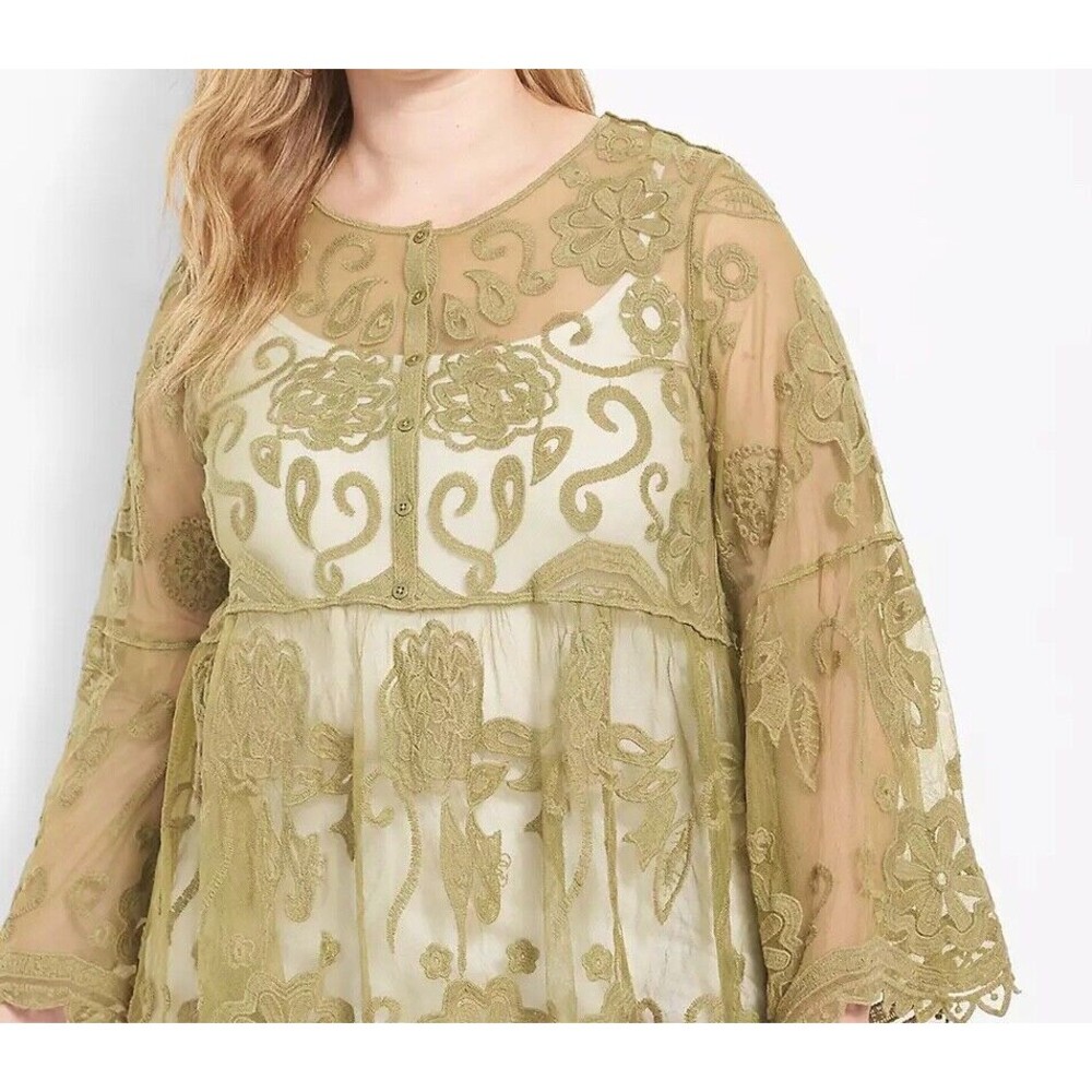 Lane Bryant Olive Embroidered Blouse